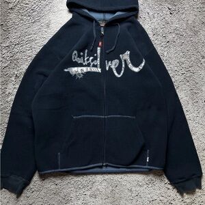 Vintage Quicksilver Navy/black Hoodie with Graphic Logo Y2K